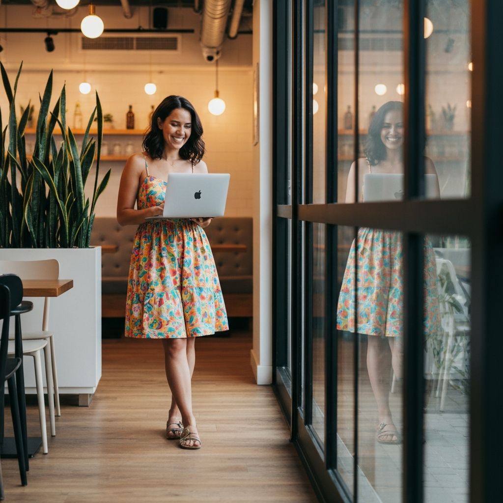 Smiling professional woman working on a laptop